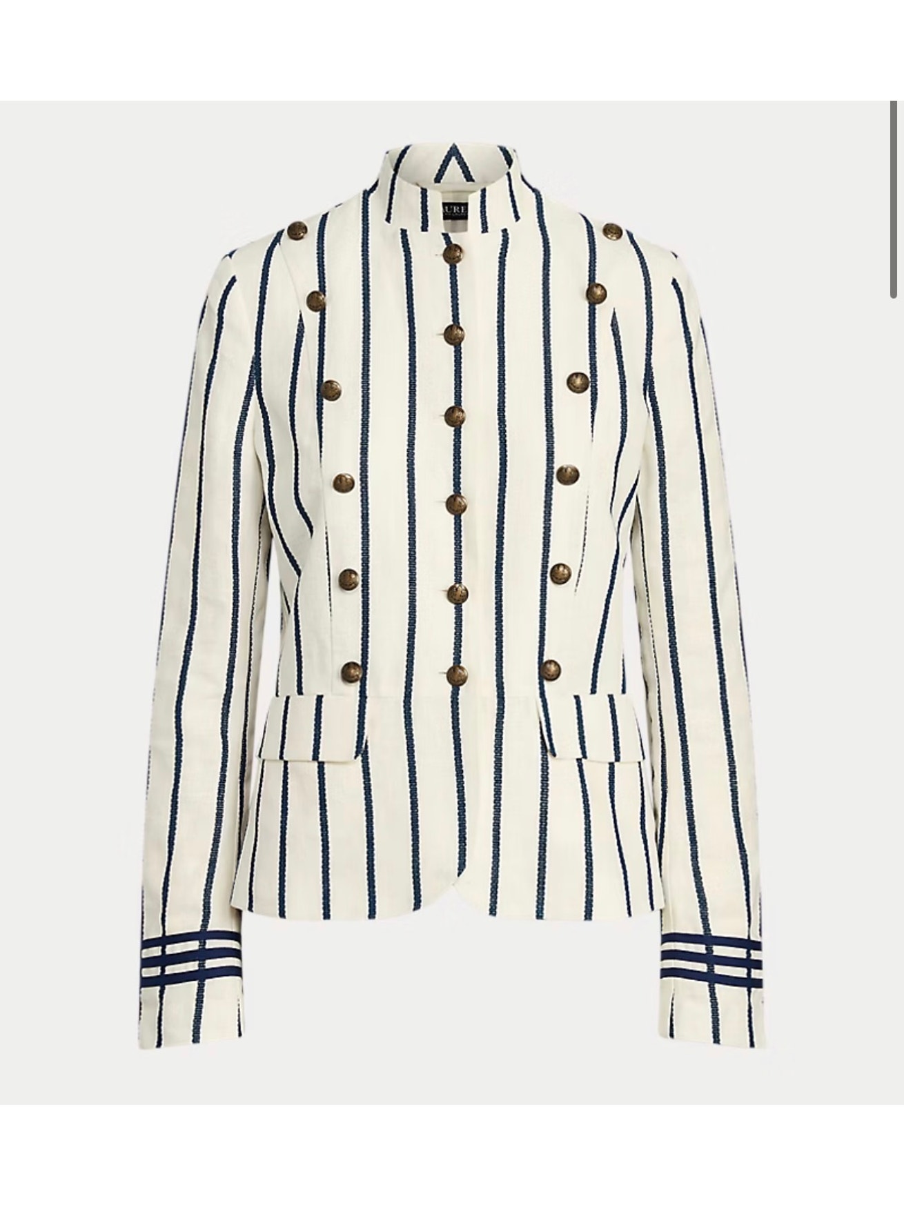 Lauren Ralph Lauren Striped Linen Blazer, Military, Preppy Nautical, Size 14